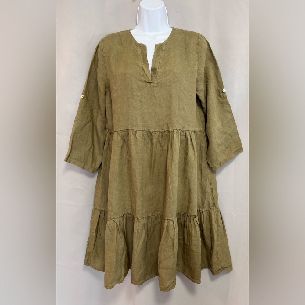 Bellambra ITALIAN DESIGNER‎ 100% Linen Dress Bellambra Size Medium Olive Green